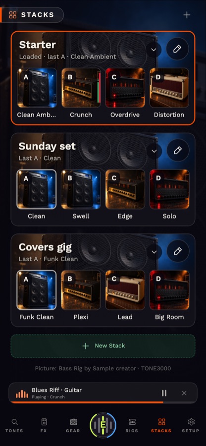 Three Stacks on a phone, the orb at the bottom showing the note played